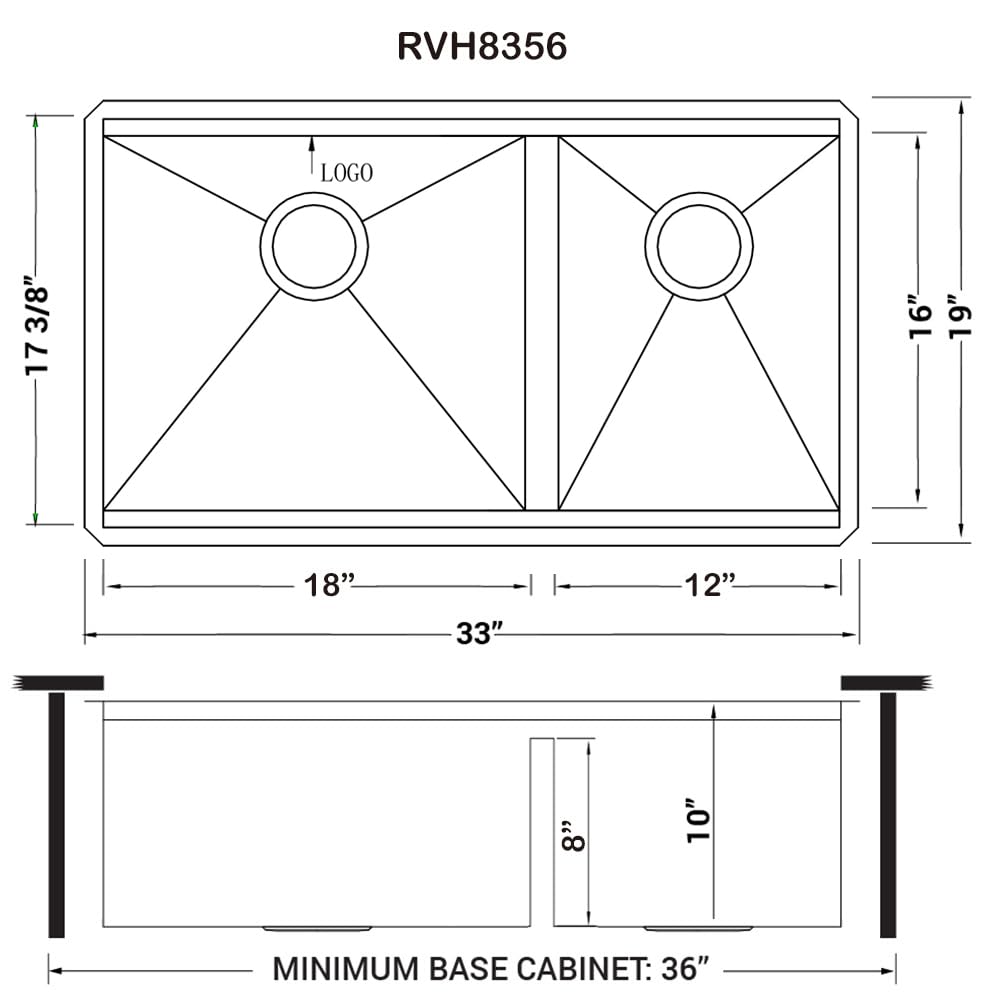 Ruvati 33-inch Workstation 60/40 Double Bowl Undermount 16 Gauge Stainless Steel Ledge Kitchen Sink - RVH8356