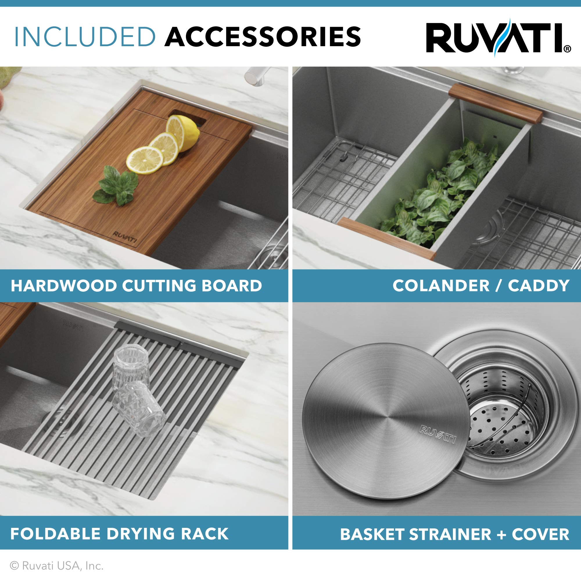 Ruvati 33-inch Workstation 60/40 Double Bowl Undermount 16 Gauge Stainless Steel Ledge Kitchen Sink - RVH8356