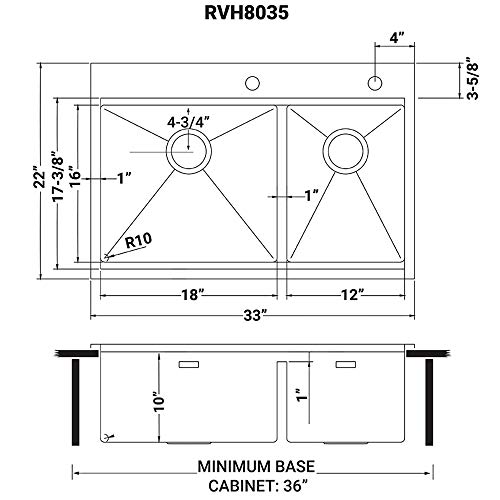 Ruvati 33 x 22 inch Workstation Drop-in 60/40 Double Bowl Topmount Tight Radius 16 Gauge Stainless Steel Ledge Kitchen Sink - RVH8035