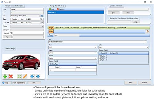 Automotive Garage Repair Software with 40,000+ Cars for Customer Inventory Parts Labor Service Sales Purchase Order Management Database, Windows 7, 8, 10