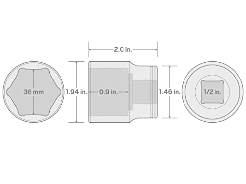 TEKTON 1/2 Inch Drive x 36 mm 6-Point Socket | SHD22136