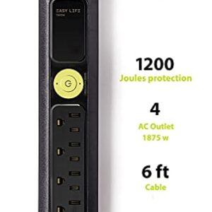 Power Strip Surge Protector with 4 Outlets Heavy Duty 6 ft Extension Cord for Home and Office by Easylife Tech, Black