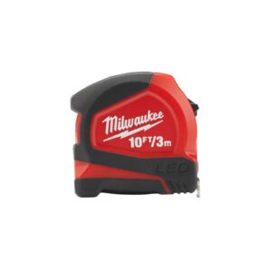 milwaukee 48226602 led tape measure 3m/10ft (width 12mm), red