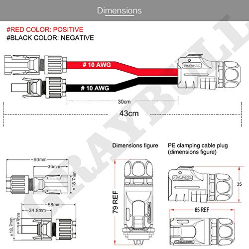 GRAYBULL 10AWG Adapter Cable Compatible with MC4 to 2 Pin Power Industrial Circular Connector for fit Furrion,Solar Panel Suitcase,Forrest River RV Ports,Grand Design RV's Industry(Female Positive)