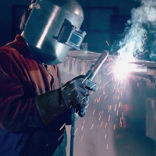 OZERO 932℉ Forge Welding Gloves 14-inch Heat Resistant Leather Grill BBQ Glove with Flame Retardant Long Sleeve and Insulated Lining for Men and Women Gray