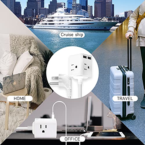 Power Strip with USB, Wonplug Power Strip Surge Protector 5Ft Extension Cord with 4 AC Outlets & 2 USB,Wide Spaced Plug Outlet Extender Overload Protection Compact for Home Office Desk Cruise Ship