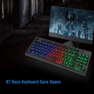 RGB 87 Keys Gaming Keyboard and Backlit Mouse Combo,BlueFinger USB Wired Rainbow Keyboard,Gaming Keyboard Set for Laptop PC Computer Game and Work