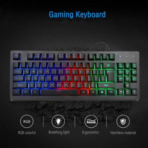 RGB 87 Keys Gaming Keyboard and Backlit Mouse Combo,BlueFinger USB Wired Rainbow Keyboard,Gaming Keyboard Set for Laptop PC Computer Game and Work