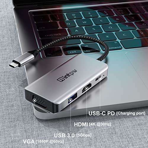 INTPW USB C to VGA Adapter, USB-C to HDMI 4K Multiport Adapter for ...