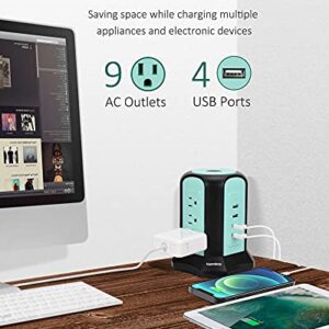 Power Strip Tower Surge Protector, SUPERDANNY Desktop Charging Station, 10 Ft Extension Cord, 9 Outlets, 4 USB Ports, 1080 Joules, 3-Prong, Grounded, Multiple Protections for Home, Office, Blue