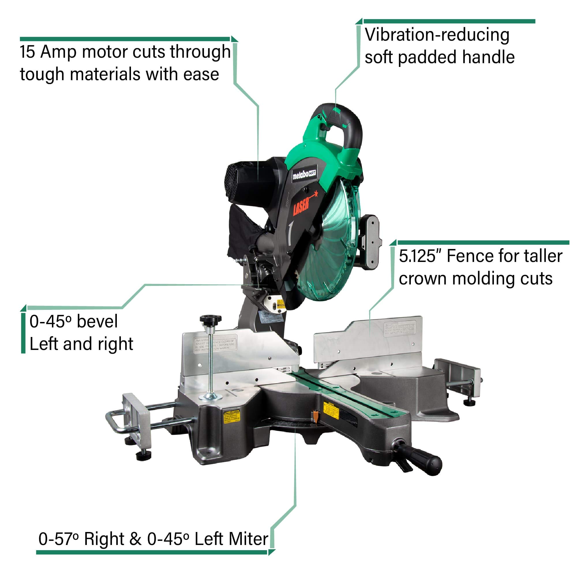 Metabo HPT Sliding Compound Miter Saw | 12-Inch Blade | Double Bevel | Laser Marker | 15-Amp Motor | 5 Year Warranty | C12RSH2S