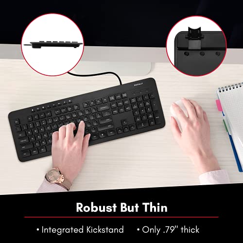 Macally Wired Keyboard, Ergonomic Computer Keyboard Wired - Slim External Keyboard for Laptop and Desktop - USB Keyboard with 5ft Cable and Numeric Keypad - Windows PC Keyboard for Office and Home