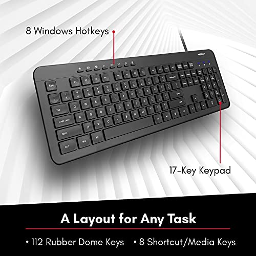 Macally Wired Keyboard, Ergonomic Computer Keyboard Wired - Slim External Keyboard for Laptop and Desktop - USB Keyboard with 5ft Cable and Numeric Keypad - Windows PC Keyboard for Office and Home