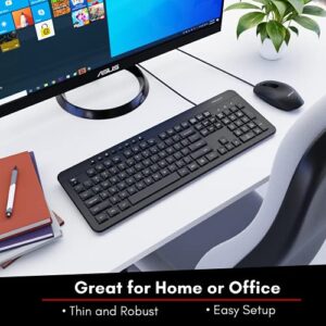 Wired Keyboard and Mouse Combo, Macally Slim Full Sized Ergonomic USB Keyboard and Mouse Wired - Quiet Wired Keyboard and Mouse - Wire Corded Keyboard for Laptop and Desktop PC Computer