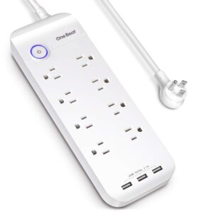 surge protector power strip - 8 widely outlets 3 usb ports (1800j), 6ft extension cord with flat plug, wall mountable, surge overload protection for tv home office, etl listed