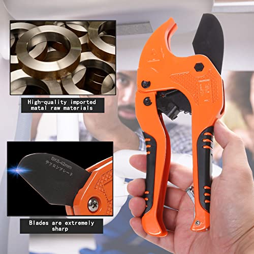 Zantlea Pipe and Tube Cutter, Ratcheting Hose Cutter One-hand Fast Pipe Cutting Tool with Ratchet Drive for Cutting Less Than 1-1/4" O.D. PEX, PVC, and PPR Pipe