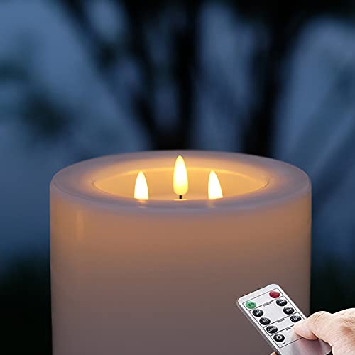 OUTDOOR XL 6" x 8" Large Flameless Candles with Remote .Rainproof Waterproof . LED Battery Operated .Flickering Pillar CANDLES--3-C Batteries runs 500hours (Not included)