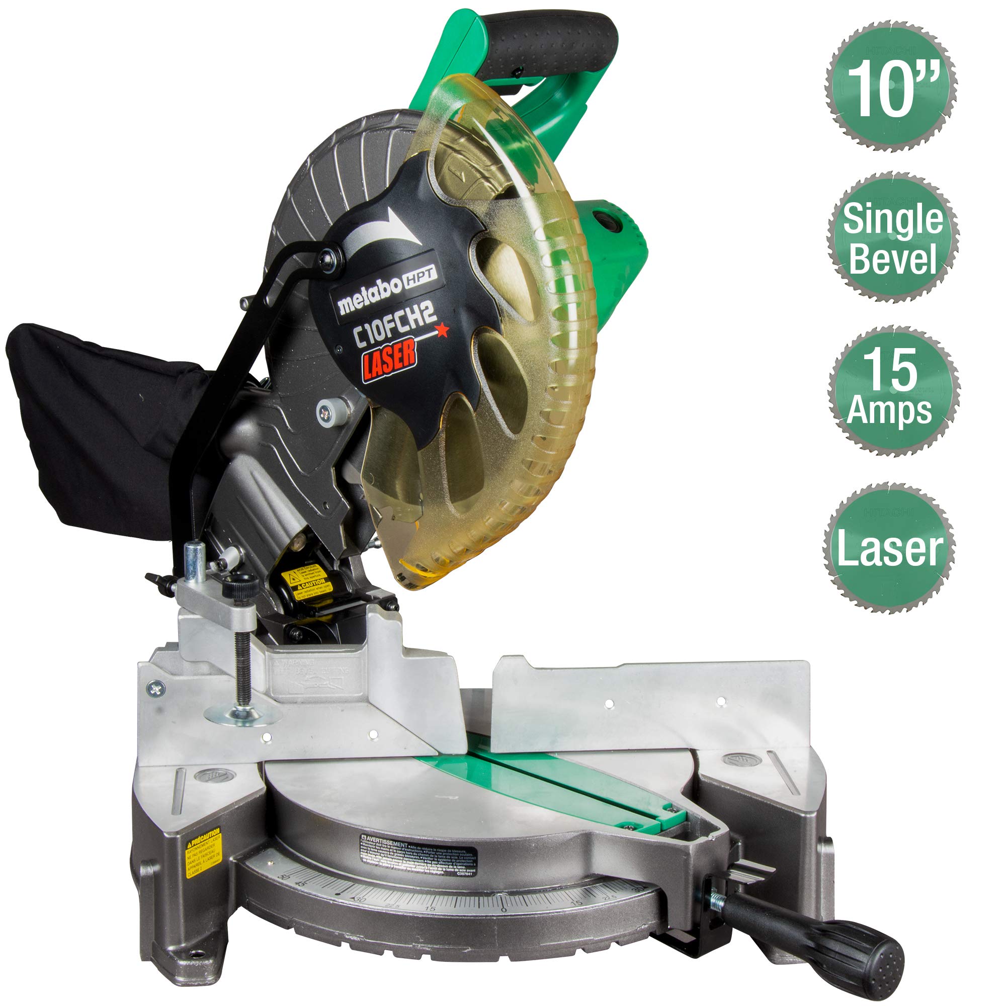 Metabo HPT 10-Inch Miter Saw | Laser Marker | Single Bevel | Compound | 15-Amp Motor | C10FCH2S