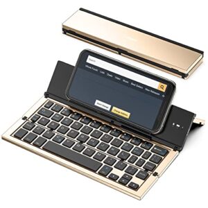 geyes foldable bluetooth keyboard, folding wireless keyboard with portable pocket size, aluminum alloy housing, carrying pouch, for ipad, iphone, and more tablets, laptops and smartphones(gold)
