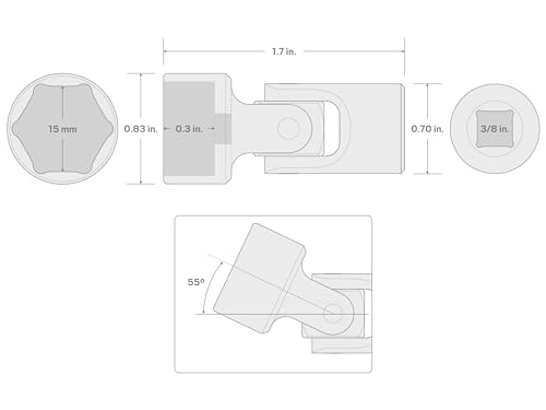 TEKTON 3/8 Inch Drive x 15 mm Universal Joint Socket | SHD18115