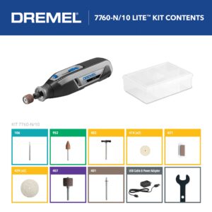 Dremel Lite 7760 N/10 4V Li-Ion Cordless Rotary Tool Variable Speed Multi-Purpose Rotary Tool Kit, USB Charging, Easy Accessory Changes - Perfect For Light-Duty DIY & Crafting