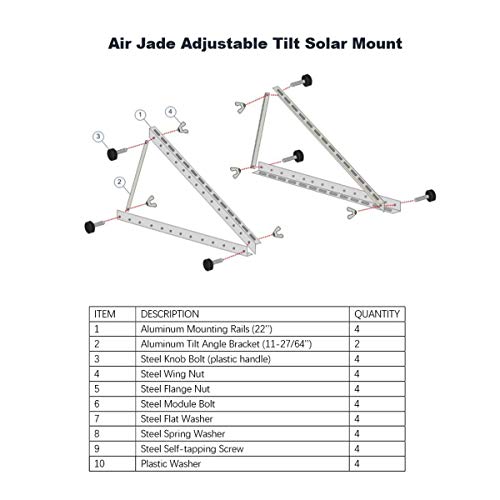 Air Jade 22 in Adjustable Solar Panel Tilt Mount Brackets, Solar Panel Mounting Bracket with Foldable Tilt Legs for RV, Boat, Roof, and Off-Grid