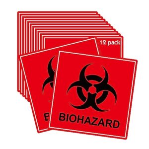 12 pack biohazard stickers sign biohazard warning labels 4inch universal biohazard symbol vinyl waterproof hazardous materials warning stickers for labs, hospitals and industrial use