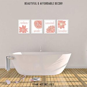 Relax Soak Unwind Breathe Pink White Blend Bath Flowers Prints, 4 (8x10) Unframed Photos, Wall Art Decor Gifts Under 20 for Home Office Studio College Student Teacher Floral Garden Yoga Inspired Fans