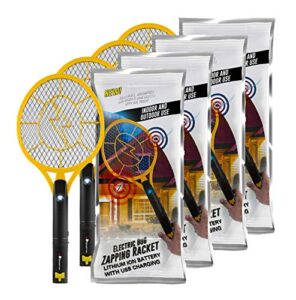 beastron bug zapper racket electric rechargeable killer, 4 pack large size, yellow