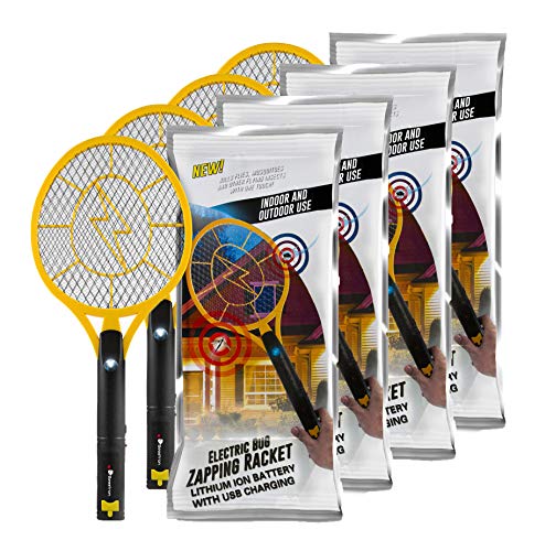 Beastron Bug Zapper Racket Electric Rechargeable Killer, 4 Pack Large Size, Yellow