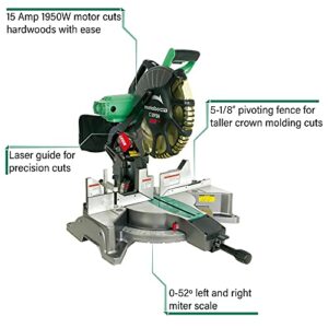 Metabo HPT 12-Inch Compound Miter Saw, Laser Marker System, Double Bevel, 15-Amp Motor, Tall Pivoting Aluminum Fence, 5 Year Warranty (C12FDHS)