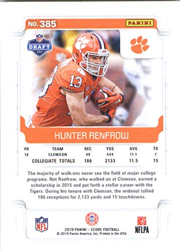 2019 Score #385 Hunter Renfrow Clemson Tigers Rookie Football Card