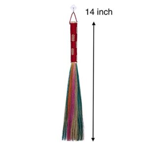 14 inch 0verall Length of Colorful Dusting Brushes Grass Broom Bamboo Embroidered Woven Nylon Thread Handle for Sweeping Dirt, Dust, Debris Ceiling Wall, Cabinet