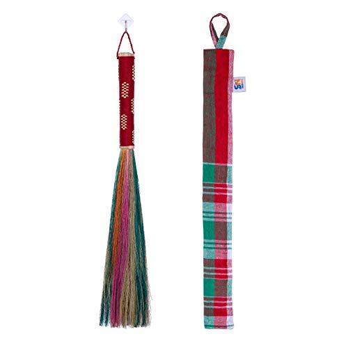 14 inch 0verall Length of Colorful Dusting Brushes Grass Broom Bamboo Embroidered Woven Nylon Thread Handle for Sweeping Dirt, Dust, Debris Ceiling Wall, Cabinet