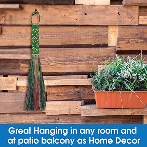 14 inch 0verall Length of Colorful Dusting Brushes Grass Broom Bamboo Embroidered Woven Nylon Thread Handle for Sweeping Dirt, Dust, Debris Ceiling Wall, Cabinet