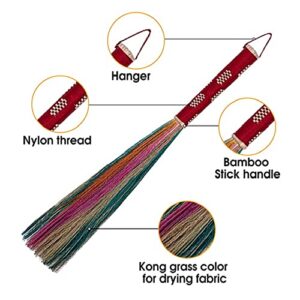 14 inch 0verall Length of Colorful Dusting Brushes Grass Broom Bamboo Embroidered Woven Nylon Thread Handle for Sweeping Dirt, Dust, Debris Ceiling Wall, Cabinet