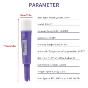 Jectse PH Meter for Water, Waterproof Digital PH Meter with Screwdriver, Portable PH Tester Pen Water Quality Tester for Aquarium Hydroponics Swimming Pool