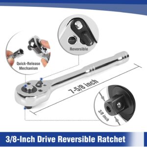 WORKPRO 39-Piece Drive Socket Set 1/4''3/8'', CR-V Metric and Imperial Sockets with Quick-Release Ratchet Wrench, Compact Sockets Set for Car Repair