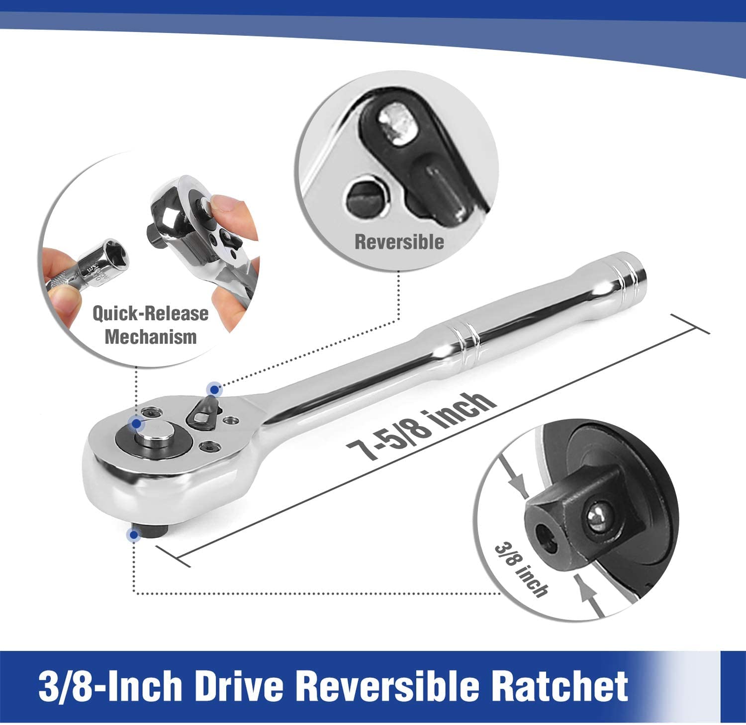 WORKPRO 39-Piece Drive Socket Set 1/4''3/8'', CR-V Metric and Imperial Sockets with Quick-Release Ratchet Wrench, Compact Sockets Set for Car Repair