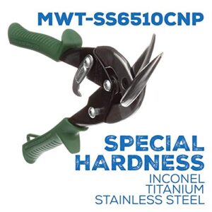 MIDWEST Special Hardness Aviation Snip - Left and Right Cut Offset Stainless Steel Cutting Shears with Forged Blade & KUSH'N-POWER Comfort Grips - MWT-SS6510C