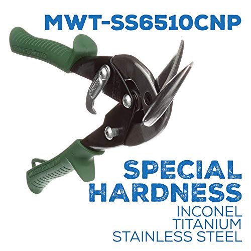 MIDWEST Special Hardness Aviation Snip - Left and Right Cut Offset Stainless Steel Cutting Shears with Forged Blade & KUSH'N-POWER Comfort Grips - MWT-SS6510C