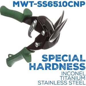 MIDWEST Special Hardness Aviation Snip - Left and Right Cut Offset Stainless Steel Cutting Shears with Forged Blade & KUSH'N-POWER Comfort Grips - MWT-SS6510C