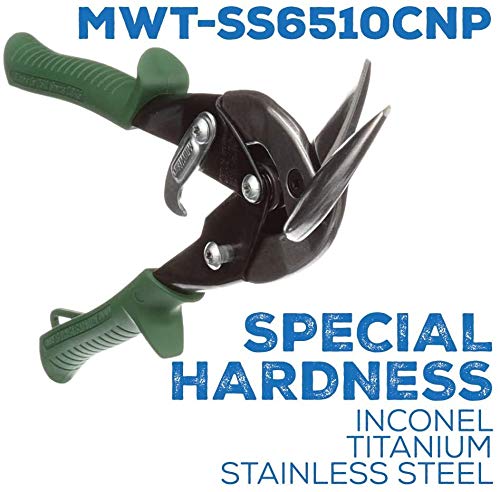 MIDWEST Special Hardness Aviation Snip - Left and Right Cut Offset Stainless Steel Cutting Shears with Forged Blade & KUSH'N-POWER Comfort Grips - MWT-SS6510C