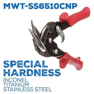 MIDWEST Special Hardness Aviation Snip - Left and Right Cut Offset Stainless Steel Cutting Shears with Forged Blade & KUSH'N-POWER Comfort Grips - MWT-SS6510C