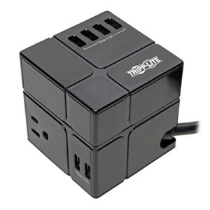 tripp lite 3 outlet surge protector with usb, detachable wall outlet surge protector, 6 usb ports, 6 ft. cord, 540 joules, black, tlp366cubeusbb