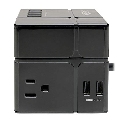 Tripp Lite 3 Outlet Surge Protector with USB, Detachable Wall Outlet Surge Protector, 6 USB Ports, 6 ft. Cord, 540 Joules, Black, TLP366CUBEUSBB