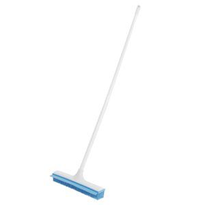 x-broom- all purpose rubber bristle carpet broom with full-length squeegee to remove pet hair, dust, dirt, water