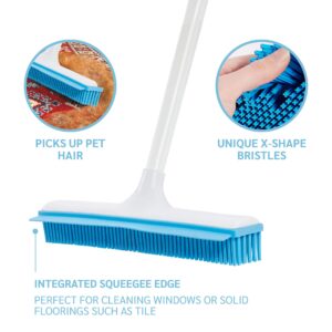 X-Broom- All Purpose Rubber Bristle Carpet Broom with Full-Length Squeegee to Remove Pet Hair, Dust, Dirt, Water