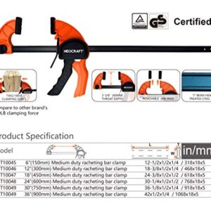 Quick Release Ratchet Bar Clamps for Woodworking (2 Pieces Set 24'') - Light Duty Adjustable One-Handed Clamp for Woodworking & Furniture Manufacturing & Assembly