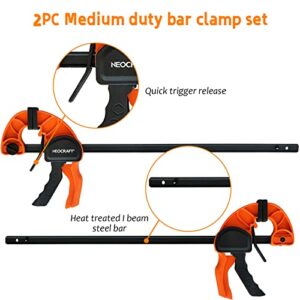 Quick Release Ratchet Bar Clamps for Woodworking (2 Pieces Set 24'') - Light Duty Adjustable One-Handed Clamp for Woodworking & Furniture Manufacturing & Assembly